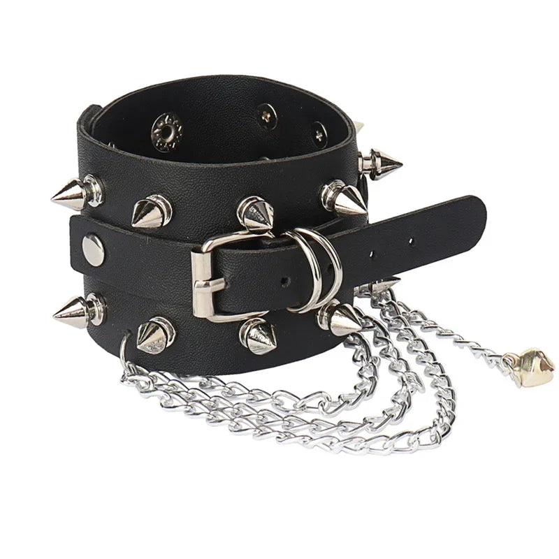 Punk Rock Hip Hop PU Leather Bracelet – Unisex Skull, Pentagram & Rivet Chain Bracelet, Trendy Party Jewelry Accessory