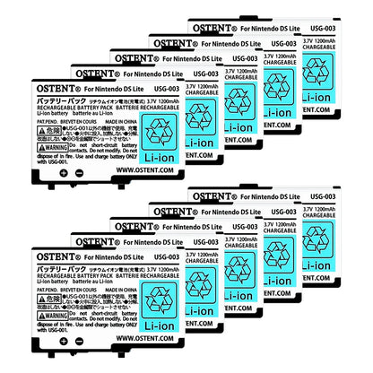 OSTENT 10PCS Rechargeable Battery Pack — 1000mAh/1200mAh 3.7V Replacement for Nintendo DS Lite NDSL