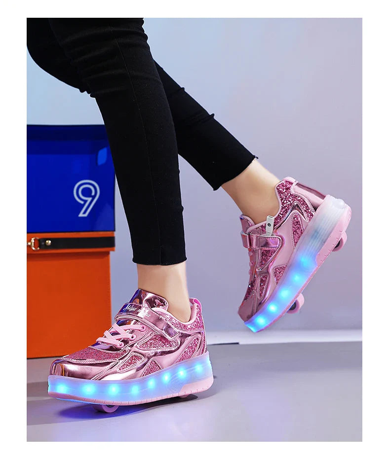 Kids' Inline Roller Skates – Removable 2-Wheel Skate Sneakers for Girls, Powerslide Wheeled Shoes