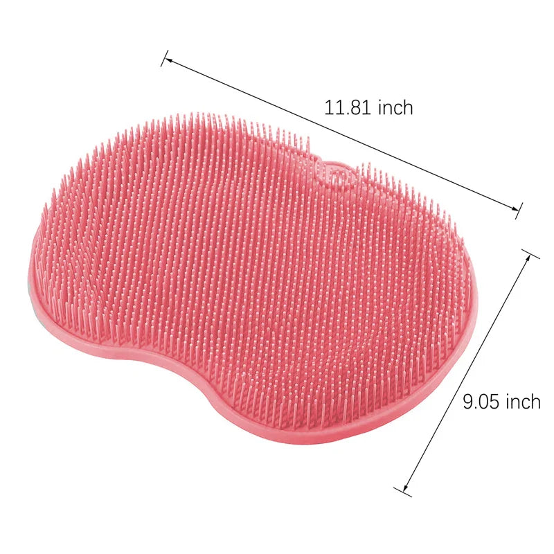 Silicone Back Brush with Non-Slip Shower Mat - Bath Massage Foot Exfoliating Brush Pad with Suction Cups