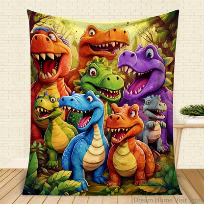 Flannel Throw Blanket – Cute Smiling Dinosaur HD Digital Print, Warm Blanket for Sofa, Bed, Office, Travel, and Camping