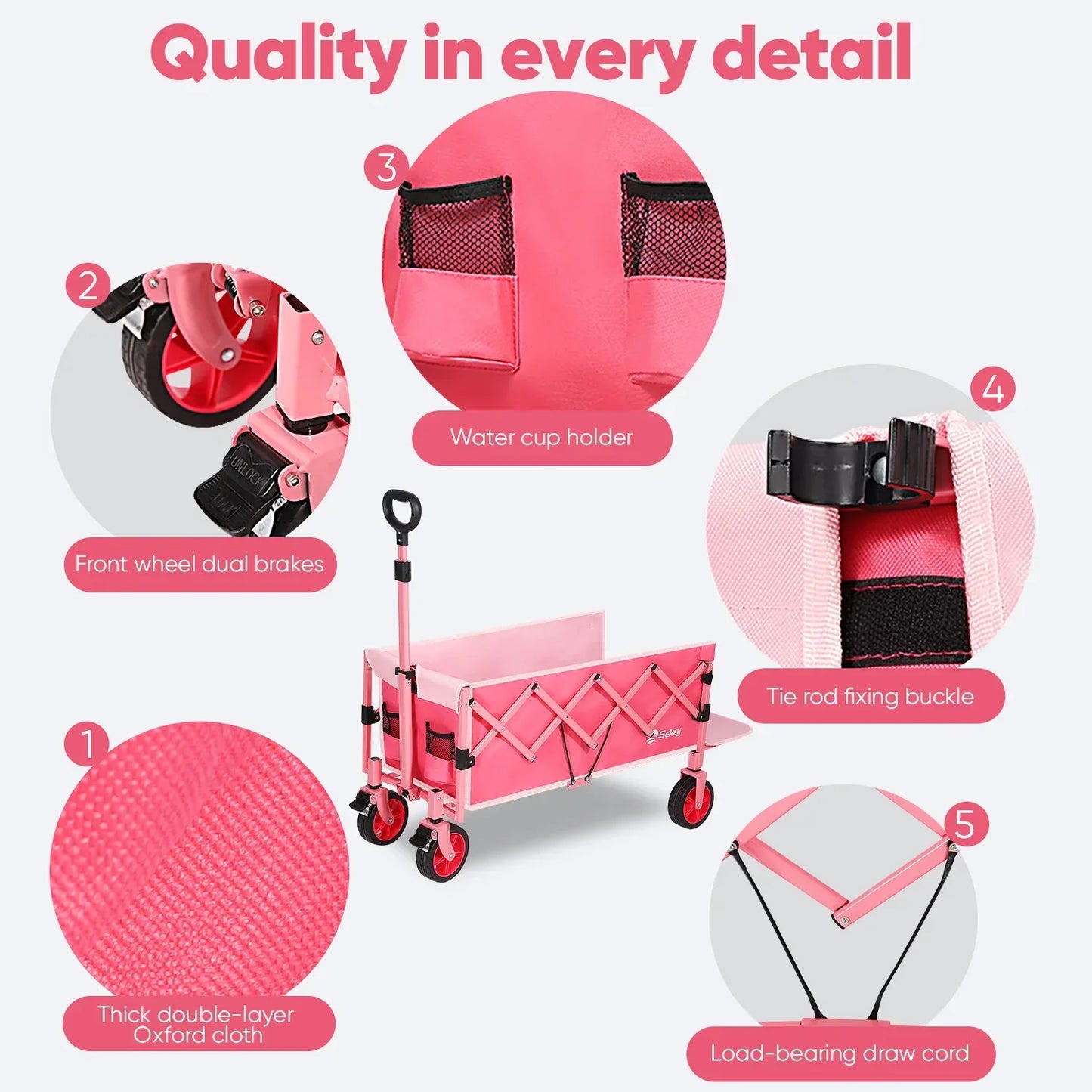 52" Folding Collapsible Wagon Cart — Heavy-Duty Lightweight Utility Cart with 330LB Capacity