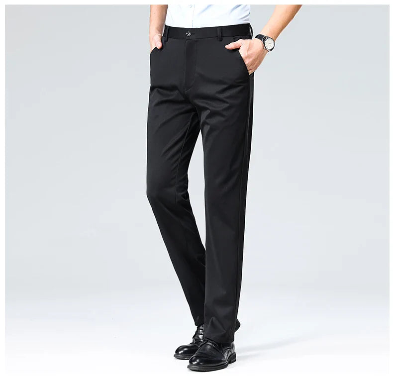 Plus Size Men's Business Suit Pants – Stretch Formal Dress Trousers | Classic Black for Big Men