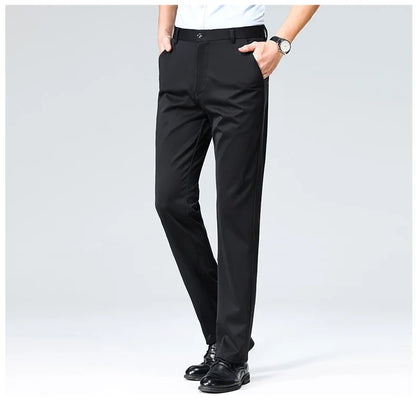 Plus Size Men's Business Suit Pants – Stretch Formal Dress Trousers | Classic Black for Big Men