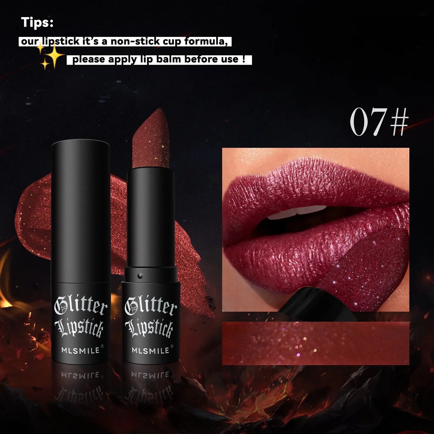 7-Color Glitter Lipstick – Waterproof, Long-Lasting Diamond Pearlescent Metallic Lip Gloss for Women