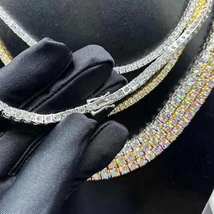 3–6.5MM D Color Moissanite Tennis Bracelet & Necklace Set – Hip Hop S925 Sterling Silver White Gold Plated Jewelry for Men & Women