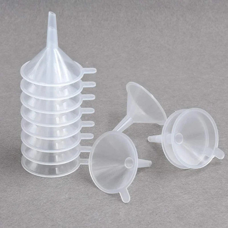 10-Piece Mini Plastic Funnels — Small Funnels for Essential Oil Bottles, Empty Lip Gloss Tubes, Perfume Bottles