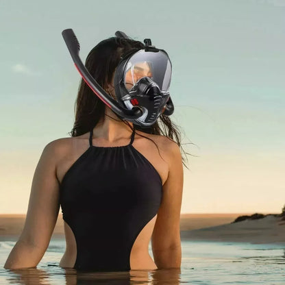 Double Tube Silicone Snorkeling Mask – Full Dry Diving Mask for Adults, Self-Contained Underwater Breathing Goggles