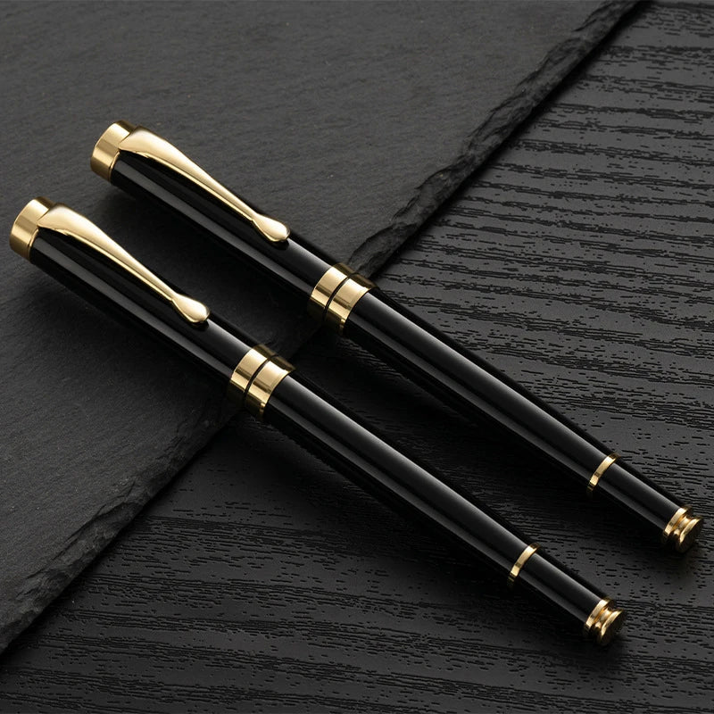 Golden Text Custom Engraving Fountain Pen | School Supplies 2024 Stationery | Men's Luxury Writing Office Metal Pen