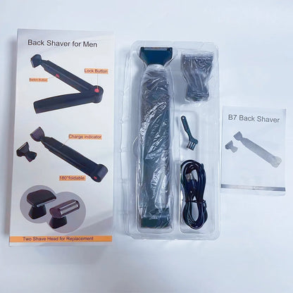 Long Handle Waterproof Men’s Back Shaver — USB Rechargeable Folding Body Hair Trimmer