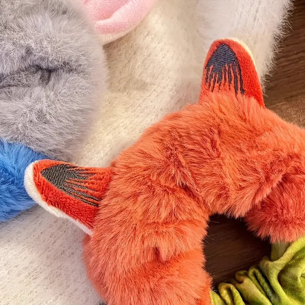 2Pcs Kawaii Fluffy Bunny Fox Scrunchies - Cartoon Animal Ear Hair Ties for Girls and Women