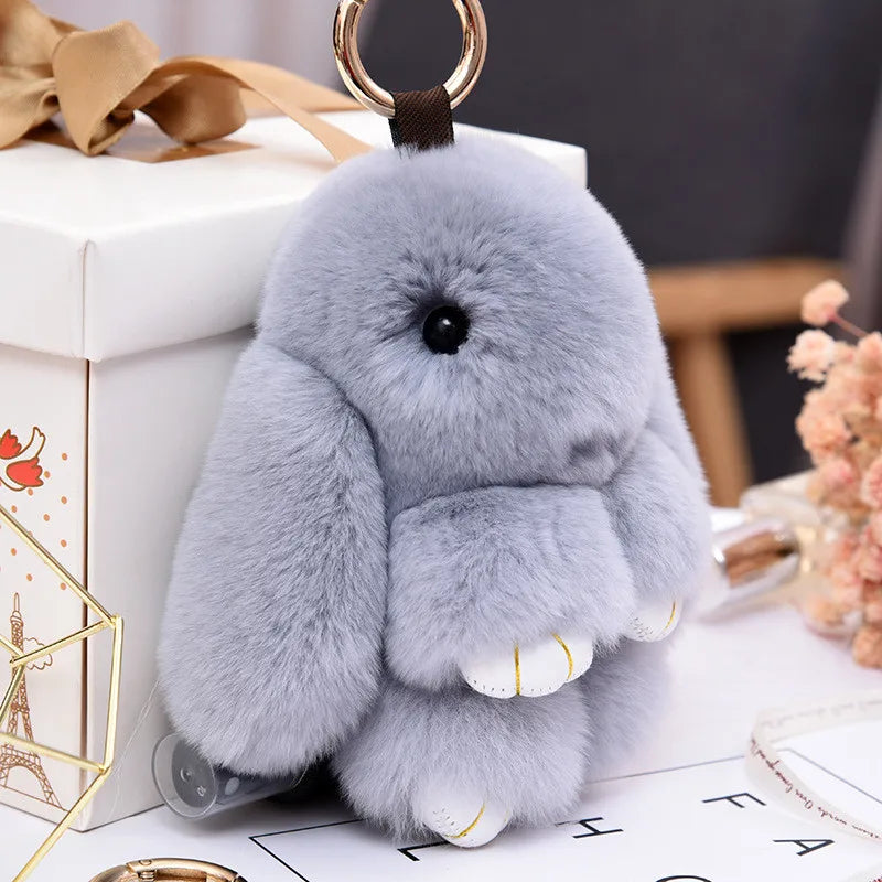 Fluffy Rabbit Fur Pompon Keychain – Cute Bunny Bag and Car Key Ring for Women and Girls