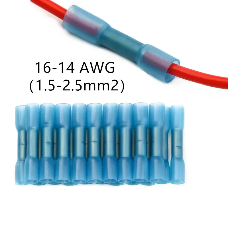 Blue Heat Shrink Butt Connectors - 25/50/100PCS Insulated Electrical Wire Crimp Terminals for 16-14 AWG Cable Repair & Splicing