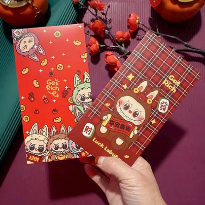 10pcs Labubu Chinese New Year Red Packets - Cute Animated Spring Festival Envelopes for Kids' Lucky Money & Wedding Gifts