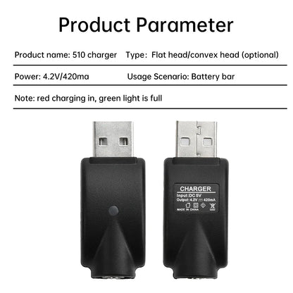 510 Smart USB Charger Adapter – Portable LED Indicator with Overcharge Protection for Battery Rod & Power Bank 4.2V/420mAh