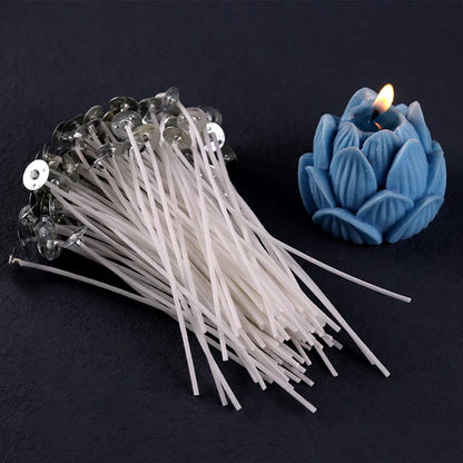 Smokeless Candle Wicks – Pre-Waxed Cotton Core with Metal Sustainer Tabs, 2.6-20cm for DIY Handmade Candle Making