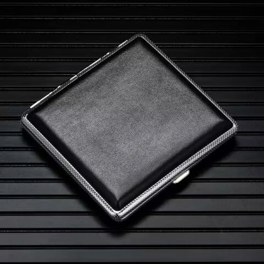 Leather Cigarette Case Holder - 20-Stick Capacity Metal Storage Box for Men, Portable Smoking Accessory Gift