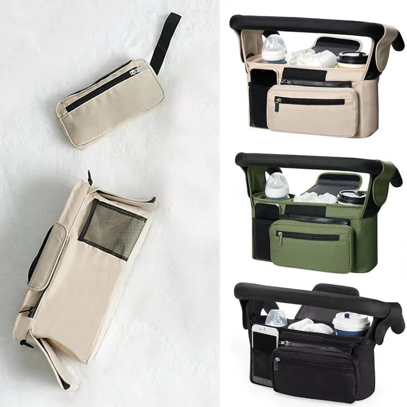 Baby Stroller Storage Bag — Large Capacity Travel Hanging Mummy Bag with Phone & Bottle Holder, Diaper Bag for Pram Accessories