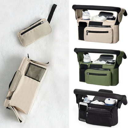 Baby Stroller Storage Bag — Large Capacity Travel Hanging Mummy Bag with Phone & Bottle Holder, Diaper Bag for Pram Accessories