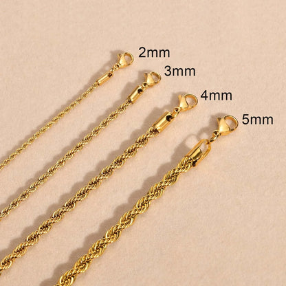 Vnox Dainty Gold Color Rope Chain Necklace – Chic Twisted Collar for Men & Women, Waterproof Stainless Steel, 2-5mm Width