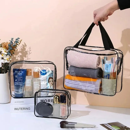 3-Size Transparent Toiletry Bags – Large Capacity Travel Organizer Stroller Bag for Makeup, Cosmetics & Multifunctional Storage