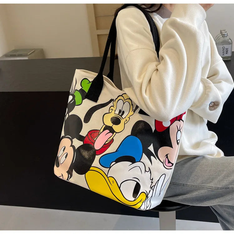 Disney Mickey Canvas Tote Bag – Large Capacity Shoulder Bag for Women & Students, Casual Handbag