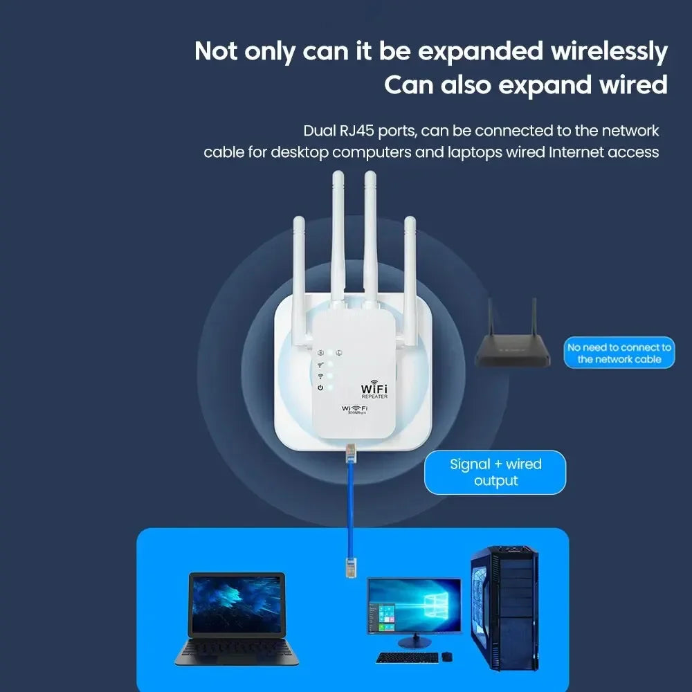 WiFi Extender 300M – Long Range Wireless Signal Booster & Internet Repeater with EU Plug