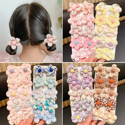 10 Pcs Baby Girl Flower Hair Bands Set – Cute Colorful Soft Scrunchies Ponytail Holders for Kids