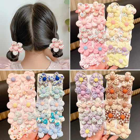 10 Pcs Baby Girl Flower Hair Bands Set – Cute Colorful Soft Scrunchies Ponytail Holders for Kids