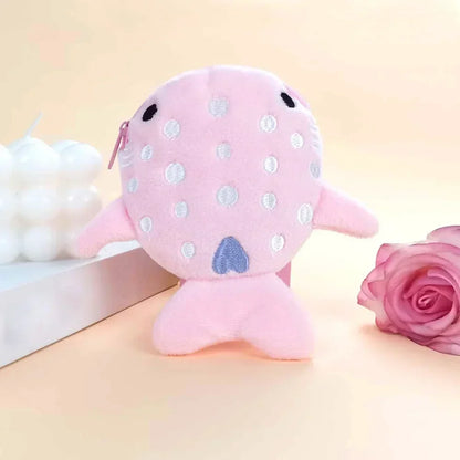 Cute Blue Shark Mini Coin Purse – Plush Zipper Wallet for Women, Key & Earphone Pouch