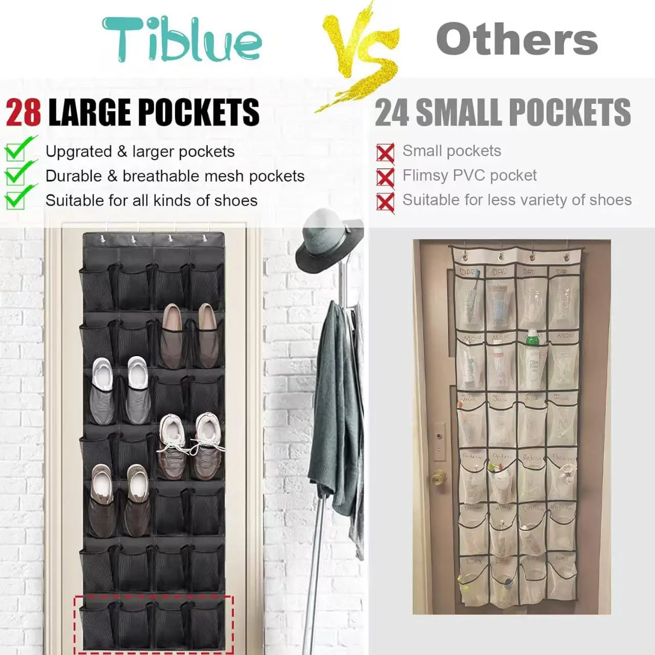 Over The Door Shoe Organizer - 12/14/24/28/35/40 Pocket Large Mesh Hanging Rack for Closet Shoe Storage