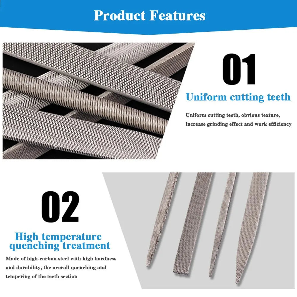 10pcs Diamond Mini Needle Files - 140mm Small Steel Files for DIY Woodworking, Metal, Glass, Stone, and Jewelry Polishing