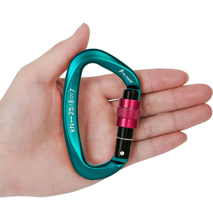 Heavy Duty 25KN Climbing Carabiner: Screw Locking Gate D-Shape Buckle for Hammocks & Climbing Gear