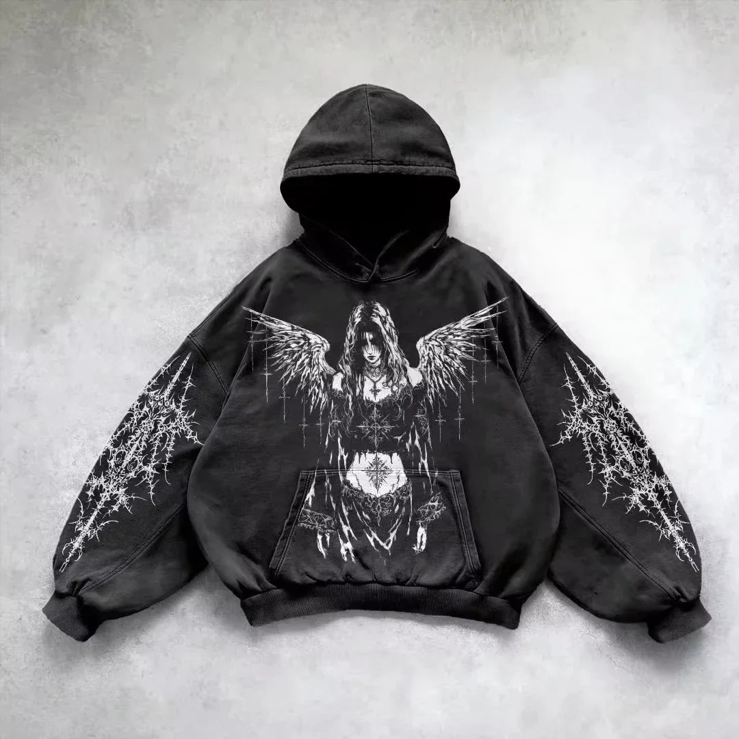 Women's Y2K Fleece Zipper Hoodie – Loose Fit Streetwear Punk Sweatshirt | Trendy Hip Hop Couple Style
