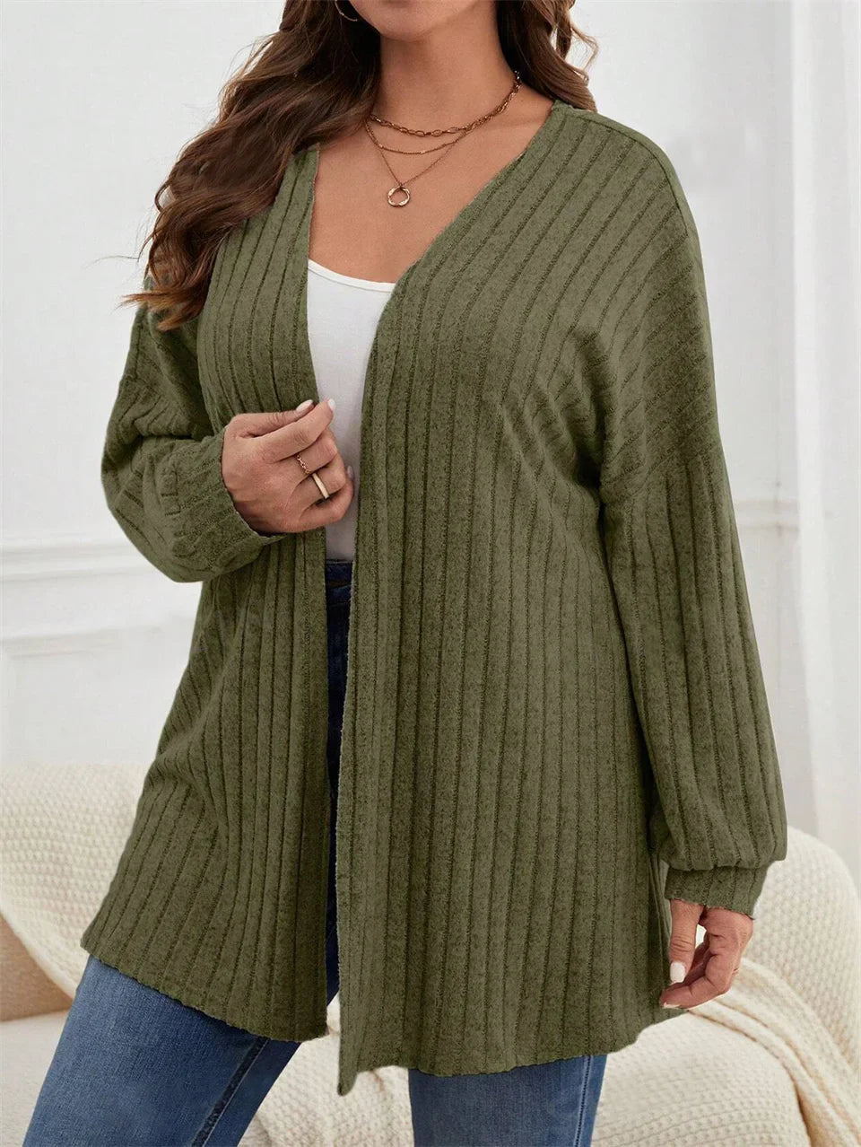 GIBSIE Plus Size Women's Autumn & Winter Solid Color Loose Cardigan – Casual Long-Sleeved Open Front Knitted Coat 2024