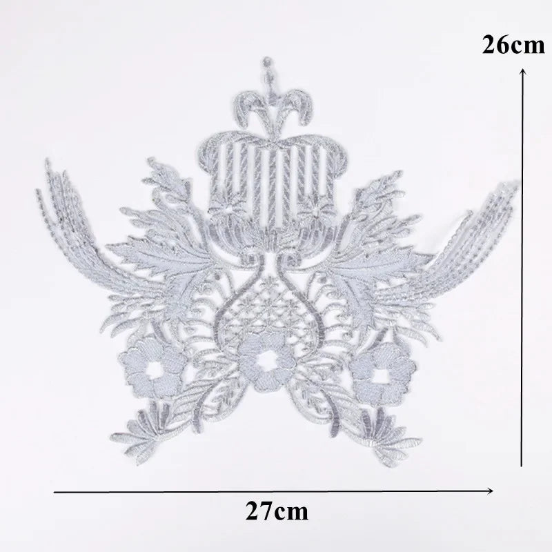 Silver Baroque Sequin Flower Applique – Embroidered Iron-On Patch for Wedding & DIY Crafts