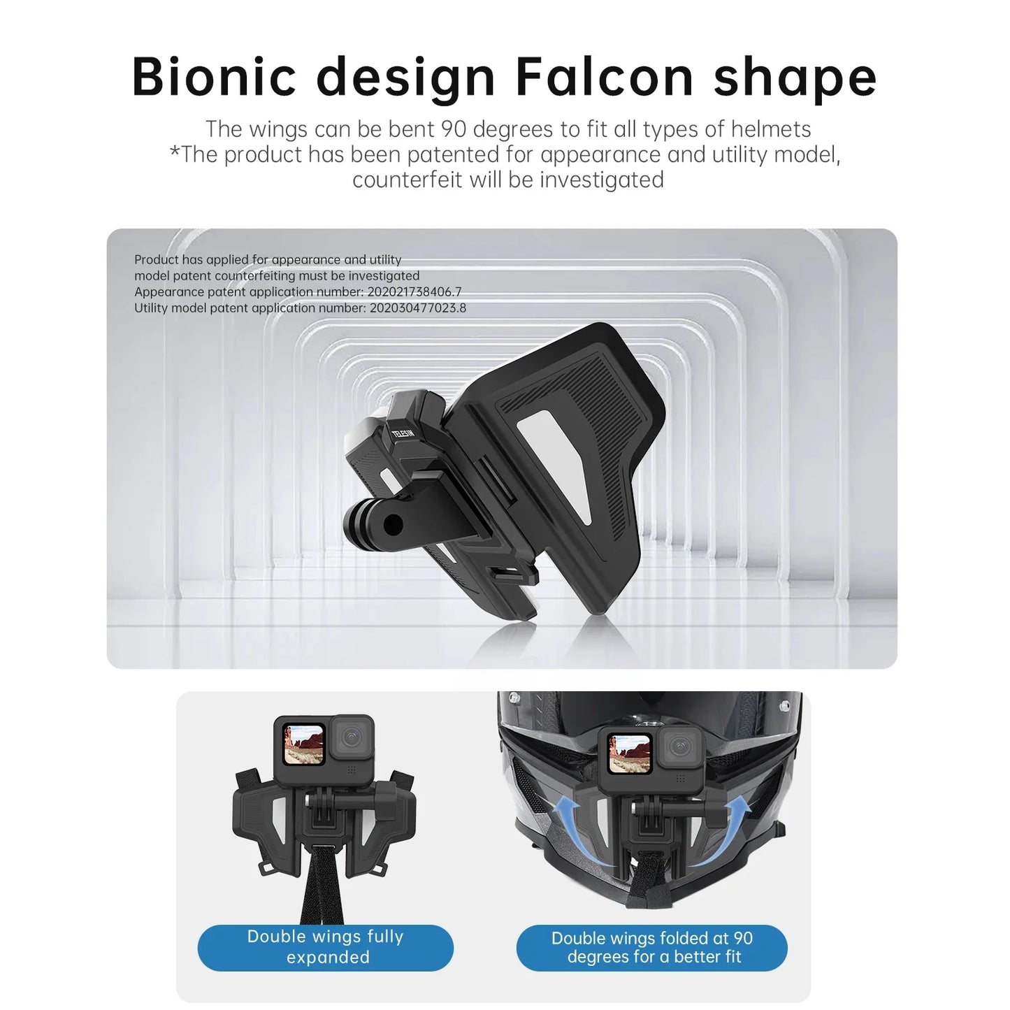 TELESIN Motorcycle Helmet Chin Mount Strap – Foldable Front Mount for GoPro 13/12/11/10/9, DJI Osmo Action & Insta360 Accessories