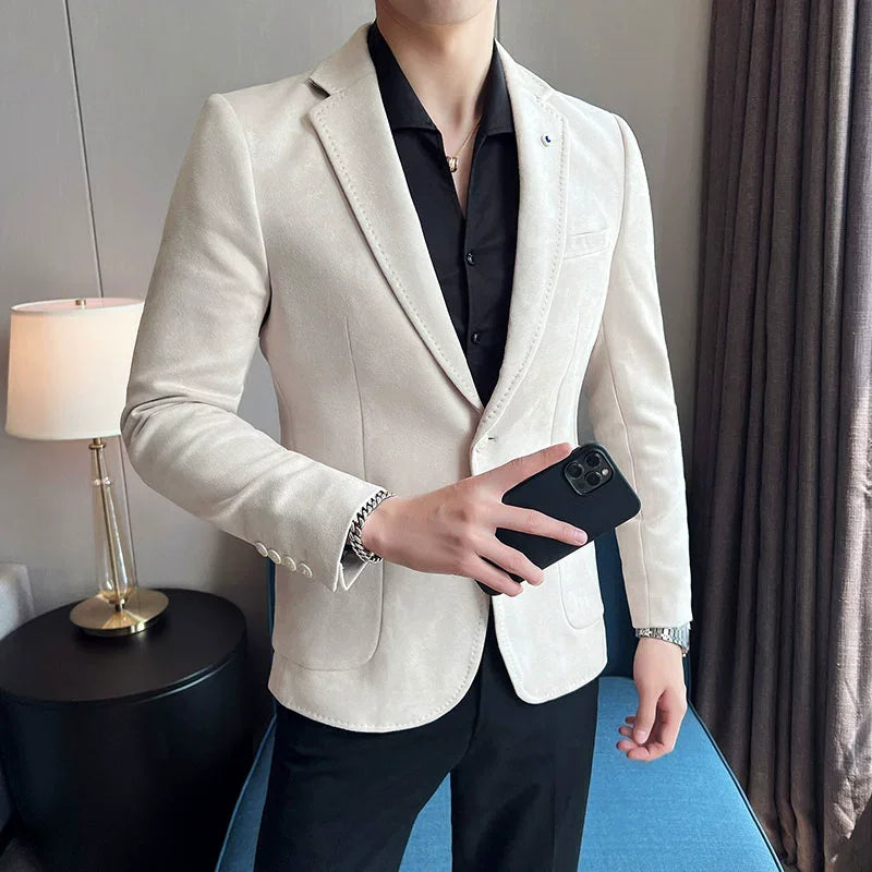 Men’s Slim Fit Deerskin Velvet Blazer – Elegant Luxury Business Casual Wedding Suit Coat (S to 4XL)