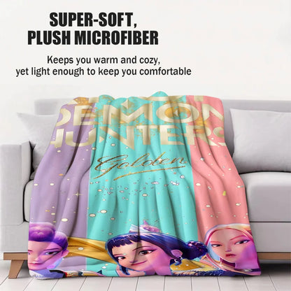 K-Pop Demon Hunter Flannel Blanket — Anime Girl Team Throw — Winter Warm Sofa & Bed Cover Fan Gift