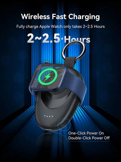 Portable Wireless Charger for Apple Watch Series 2-9 & SE/Ultra – Travel Power Bank Keychain Spare Battery