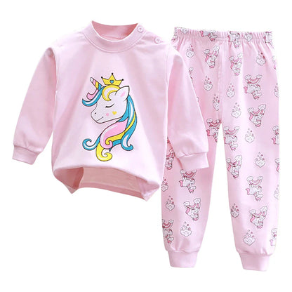 Cute Cartoon Unicorn Kids Pajama Set – Soft, Warm & Durable Unisex Sleepwear for Autumn Everyday Wear