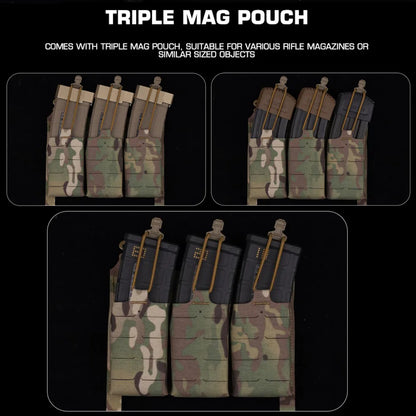 Tactical Vest Ferro Plate Carrier V5 – Military Hunting Airsoft Body Armor with Portable MOLLE System & Triple Magazine Pouch