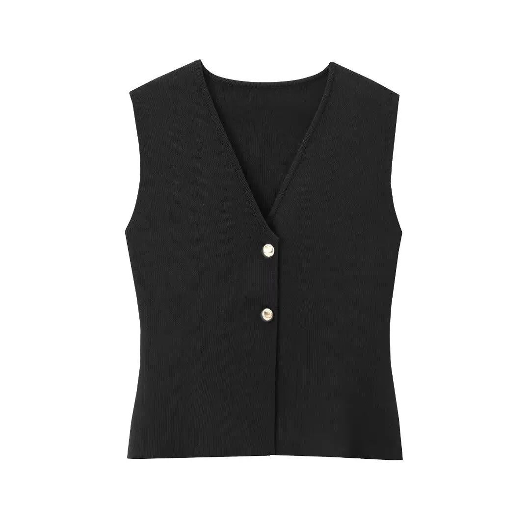 TRAF 2024 Women's Knit Vest Top – Cropped Sleeveless, Button Front, Summer Knitted Holiday Short Tops