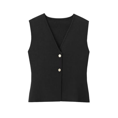 TRAF 2024 Women's Knit Vest Top – Cropped Sleeveless, Button Front, Summer Knitted Holiday Short Tops