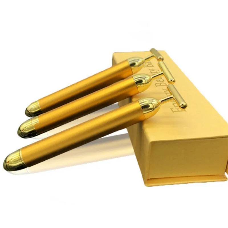 24K Gold Facial Slimming Beauty Bar – Pulse Vibrating Roller for Skin Lifting, Firming & Wrinkle Tightening