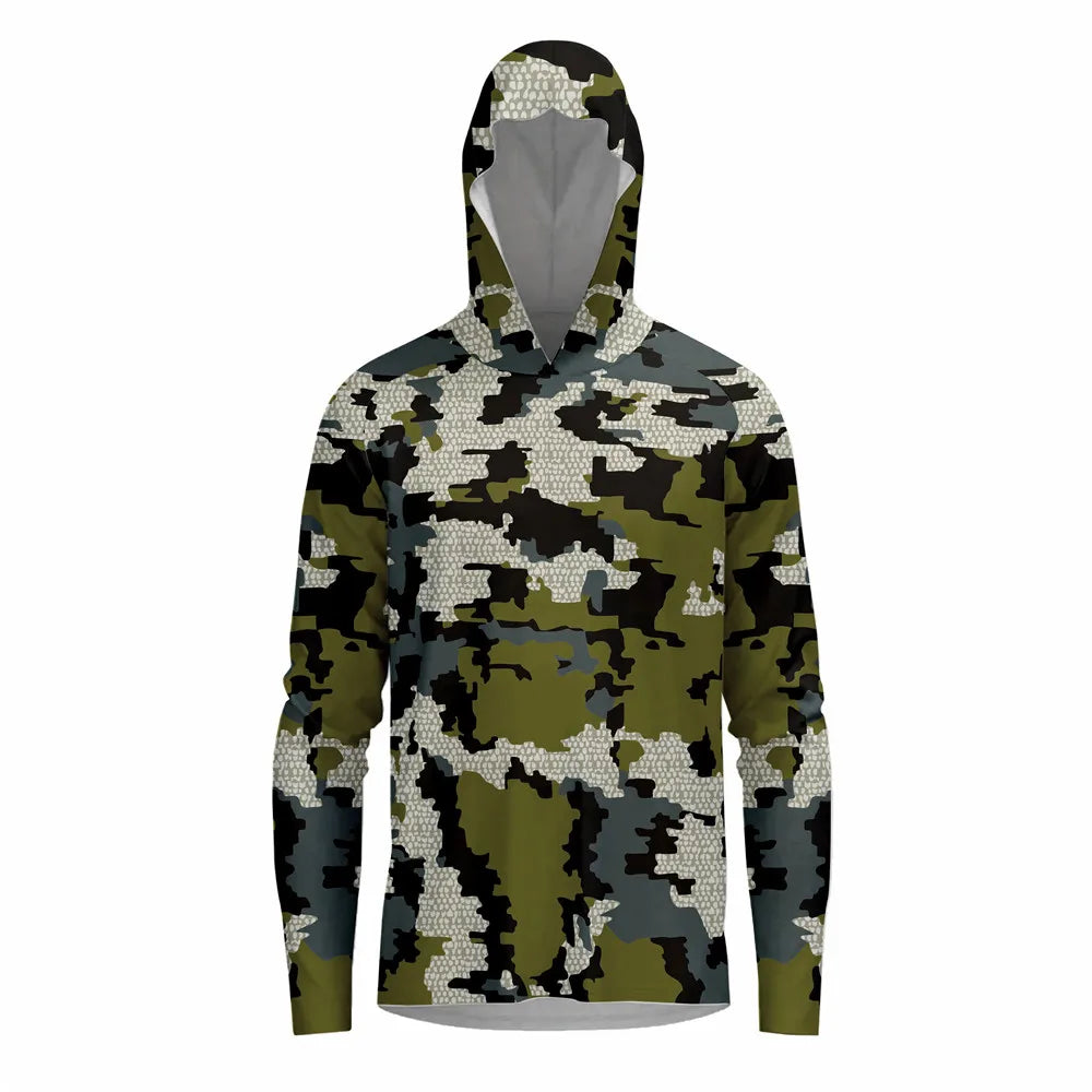 Men's Fishing Shirt with Sun Protection – All in One Hoodie Mask, UPF 50+ T-Shirt for Hunting, Camping & Angling