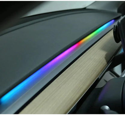 2-in-1 Dynamic Neon RGB Car LED Ambient Lighting – Auto OFF 60s Module for Tesla Model 3 & Y Dashboard Decoration
