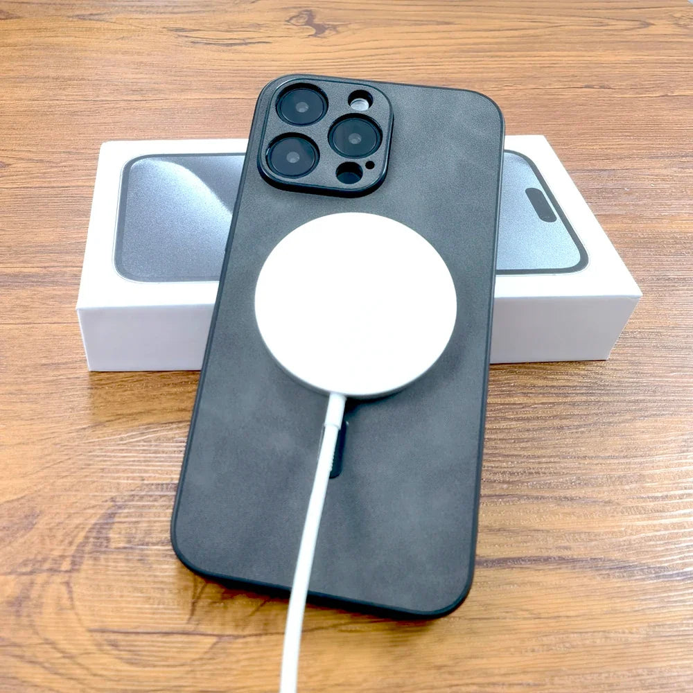 Luxury PU Leather Deer Case for iPhone 18 17 Air 16 15 14 13 12 11 Pro Max Plus 16E 18 Pro - MagSafe Wireless Charging Protective Back Cover
