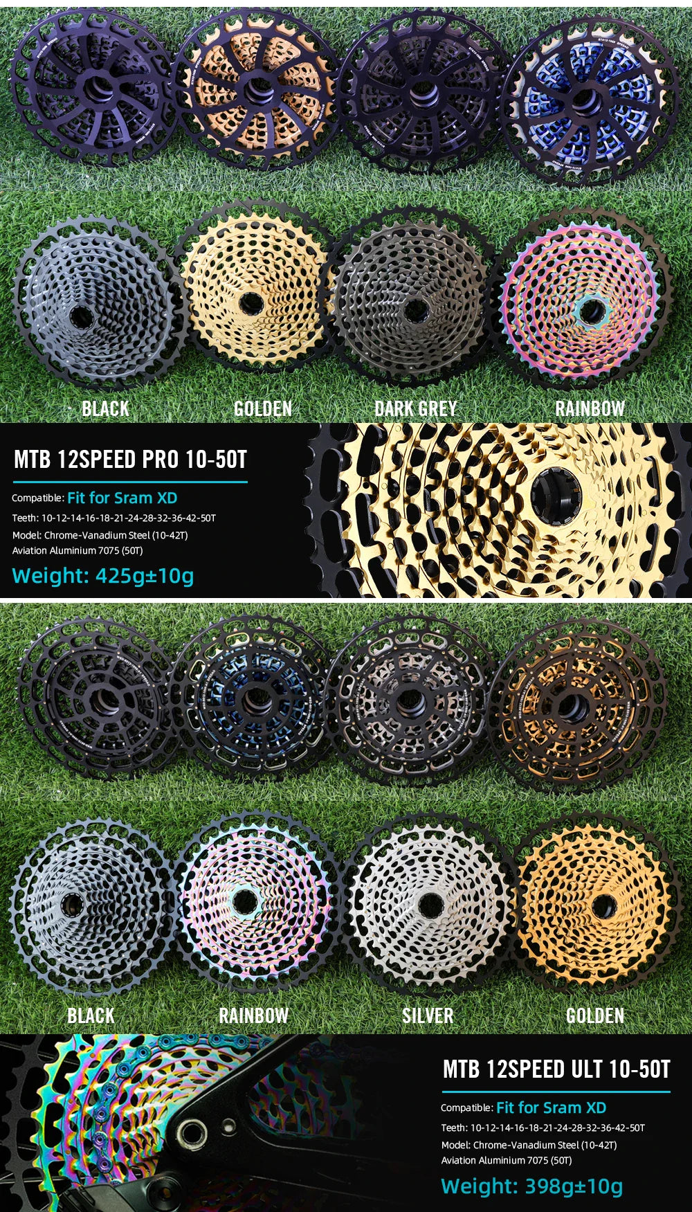 SPEDAO 12-Speed 10-50T Bicycle Cassette – 12V MTB Freewheel Sprocket for SX NX GX, XD & HG Compatible