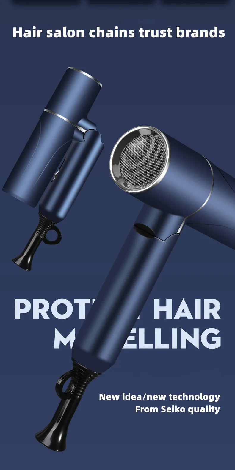 Professional Foldable Hair Dryer with Negative Ions & Blue Light – High Power Salon & Home Use